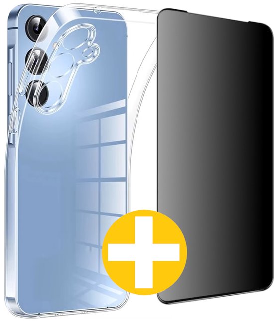 Hoesje en Privacy Screenprotector Combi Geschikt Voor Samsung A55 - Transparant Hoesje + Privacy Glas