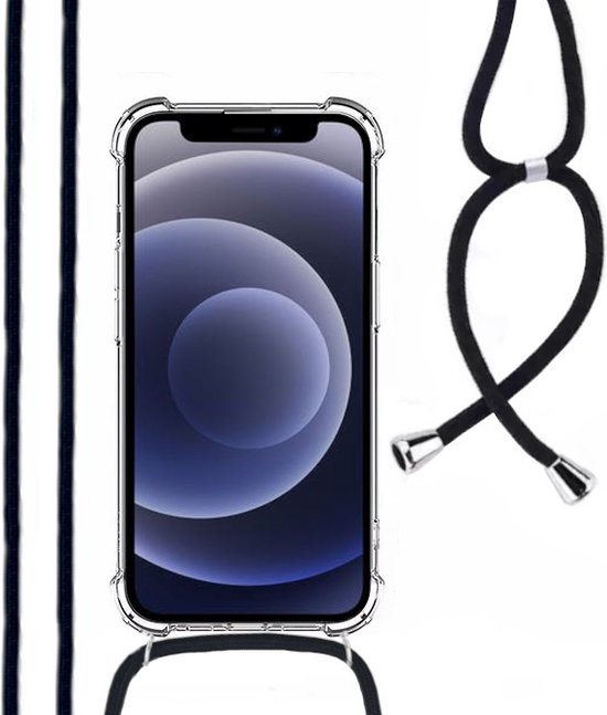 Hoesje Met Koord Geschikt Voor iPhone 12 Mini - Lennexo Shockproof Hoesje Transparant Met Koord