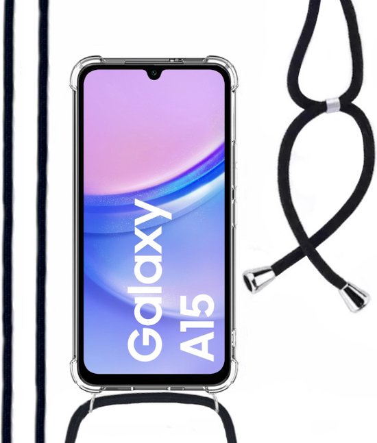 Hoesje Met Koord Geschikt Voor Samsung A15 - Lennexo Shockproof Hoesje Transparant Met Koord