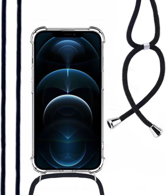 Hoesje Met Koord Geschikt Voor iPhone 12 / 12 Pro - Lennexo Shockproof Hoesje Transparant Met Koord