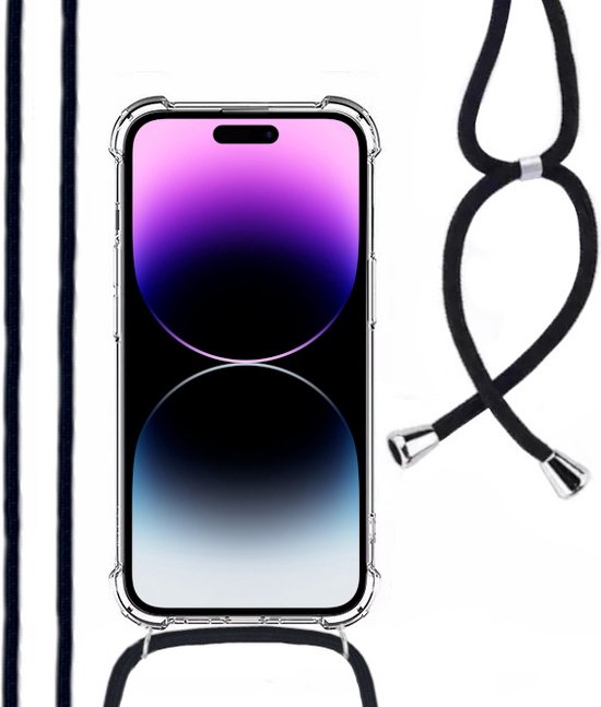Hoesje Met Koord Geschikt Voor iPhone 14 Pro - Lennexo Shockproof Hoesje Transparant Met Koord