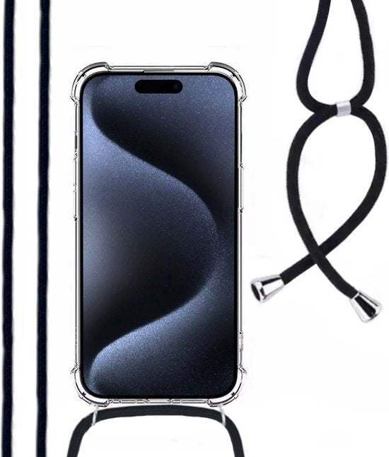 Hoesje Met Koord Geschikt Voor iPhone 15 Pro Max - Lennexo Shockproof Hoesje Transparant Met Koord
