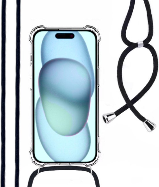 Hoesje Met Koord Geschikt Voor iPhone 15 Plus - Lennexo Shockproof Hoesje Transparant Met Koord
