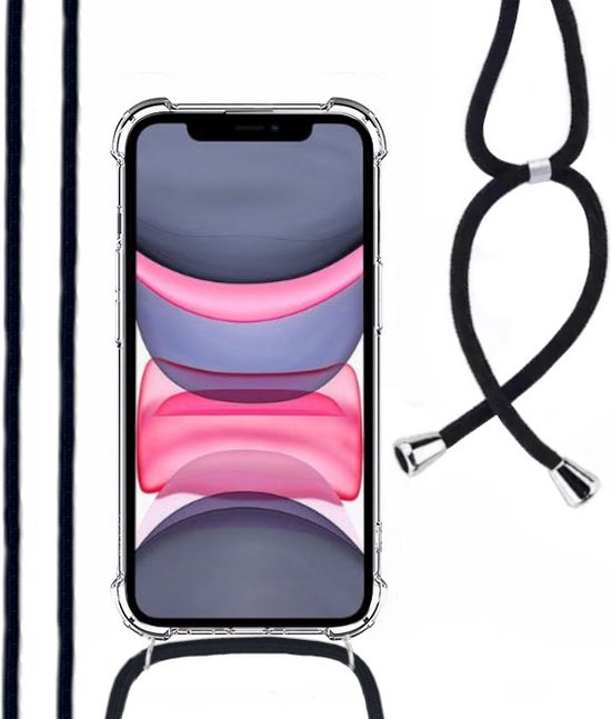 Hoesje Met Koord Geschikt Voor iPhone 11 - Lennexo Shockproof Hoesje Transparant Met Koord