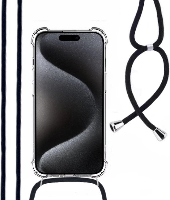 Hoesje Met Koord Geschikt Voor iPhone 15 Pro - Lennexo Shockproof Hoesje Transparant Met Koord