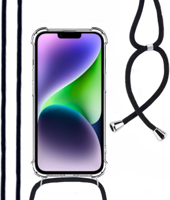 Hoesje Met Koord Geschikt Voor iPhone 14 Plus - Lennexo Shockproof Hoesje Transparant Met Koord