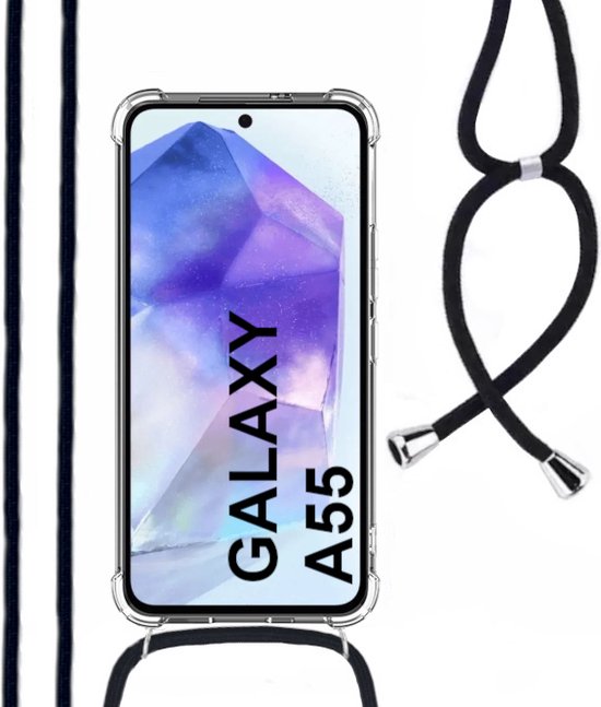 Hoesje Met Koord Geschikt Voor Samsung A55 - Lennexo Shockproof Hoesje Transparant Met Koord
