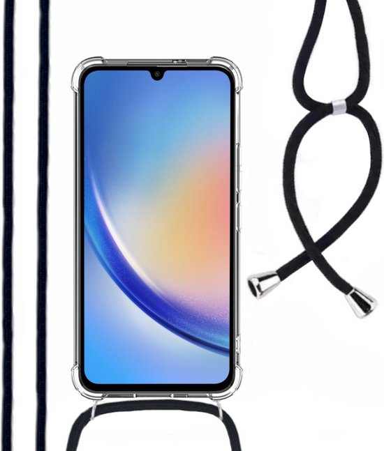 Hoesje Met Koord Geschikt Voor Samsung A34 - Lennexo Shockproof Hoesje Transparant Met Koord