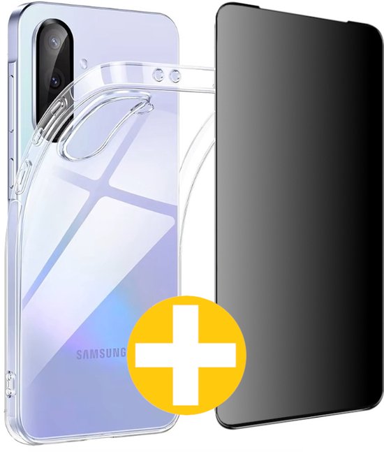 Hoesje en Privacy Screenprotector Combi Geschikt Voor Samsung A36 - Transparant Hoesje + Privacy Glas