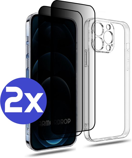 ArmorDrop Transparant Hoesje Inclusief 2x Privacy Screenprotector Geschikt Voor iPhone 12 Pro Max