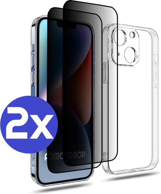 ArmorDrop Transparant Hoesje Inclusief 2x Privacy Screenprotector Geschikt Voor iPhone 14