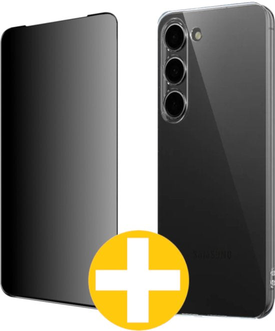 Hoesje en Privacy Screenprotector Combi Geschikt Voor Samsung S23+ (S23 PLUS)- Transparant Hoesje + Privacy Glas