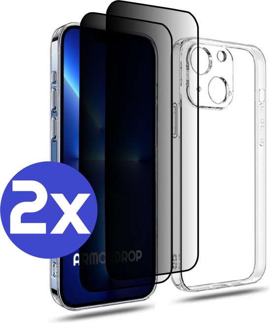 ArmorDrop Transparant Hoesje Inclusief 2x Privacy Screenprotector Geschikt Voor iPhone 13