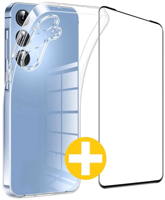Hoesje en Screenprotector Combi Geschikt Voor Samsung A55 - Transparant Hoesje + Premium Screenprotector