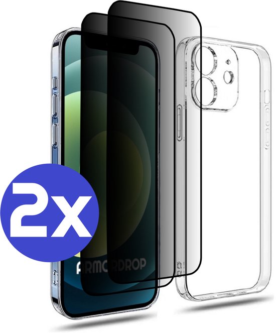 ArmorDrop Transparant Hoesje Inclusief 2x Privacy Screenprotector Geschikt Voor iPhone 12 Mini