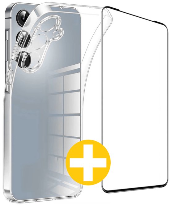 Hoesje en Screenprotector Combi Geschikt Voor Samsung S24FE (Fan Edition) - Transparant Hoesje + Premium Screenprotector