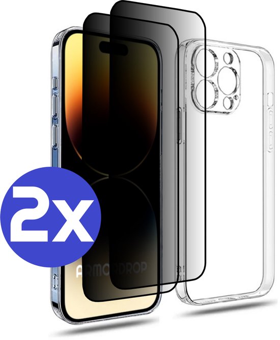 ArmorDrop Transparant Hoesje Inclusief 2x Privacy Screenprotector Geschikt Voor iPhone 14 Pro Max