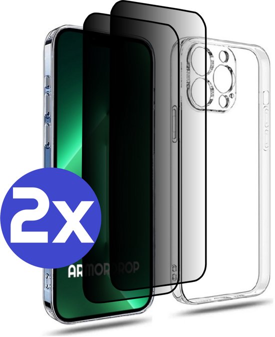 ArmorDrop Transparant Hoesje Inclusief 2x Privacy Screenprotector Geschikt Voor iPhone 13 Pro