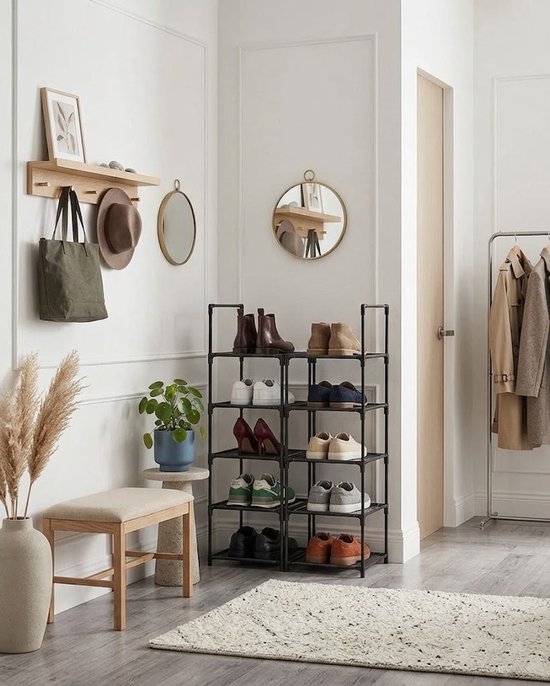 Schoenenrek met 10 Niveaus - Open Schoenenkast - Opbergen van Schoenen - Schoenenbank Industrieel - Zwart