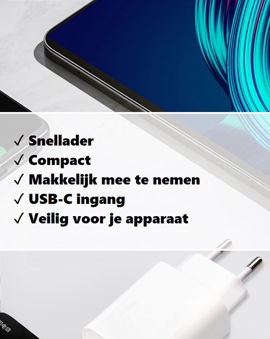 20W Power Adapter + 2 Meter Lightning kabel | Geschikt voor Apple iPhone X / XS / 11 / 11 Pro / 11 Pro Max / 12 / 12 Pro / 12 Pro Max / 13 / 13 Pro / 13 Pro Max / iPad | Oplader | Snellader | Quick Charger | USB-C Naar Lightning