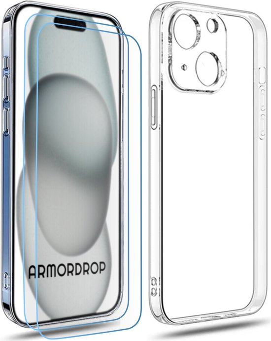 ArmorDrop Transparant Hoesje Inclusief 2x Screenprotector Geschikt Voor iPhone 15
