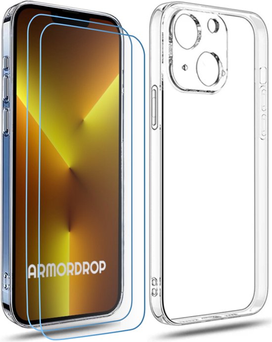 ArmorDrop Transparant Hoesje Inclusief 2x Screenprotector Geschikt Voor iPhone 13 Mini