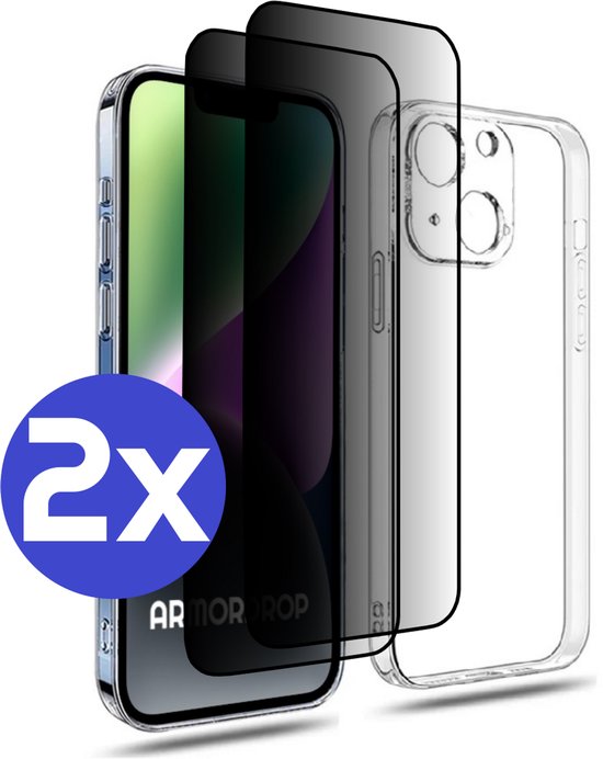 ArmorDrop Transparant Hoesje Inclusief 2x Privacy Screenprotector Geschikt Voor iPhone 14 Plus