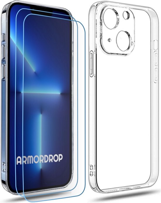 ArmorDrop Transparant Hoesje Inclusief 2x Screenprotector Geschikt Voor iPhone 13