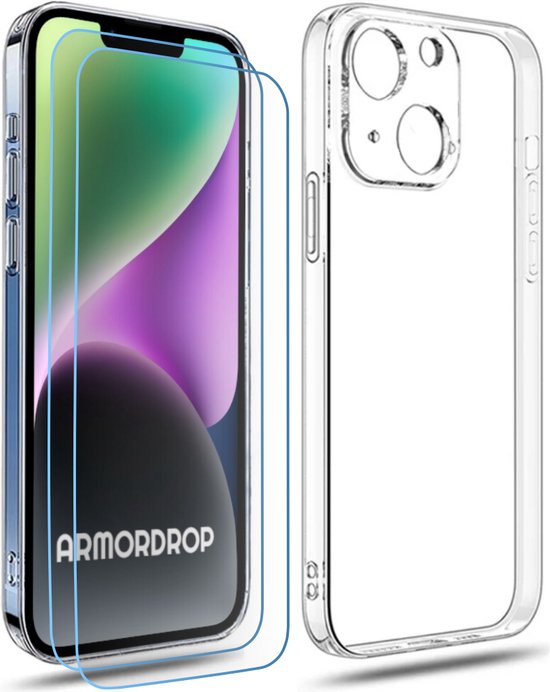 ArmorDrop Transparant Hoesje Inclusief 2x Screenprotector Geschikt Voor iPhone 14 Plus
