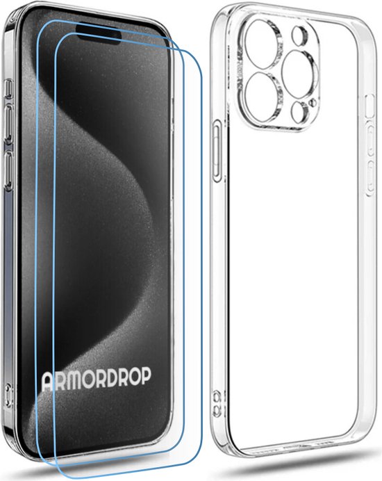 ArmorDrop Transparant Hoesje Inclusief 2x Screenprotector Geschikt Voor iPhone 15 Pro