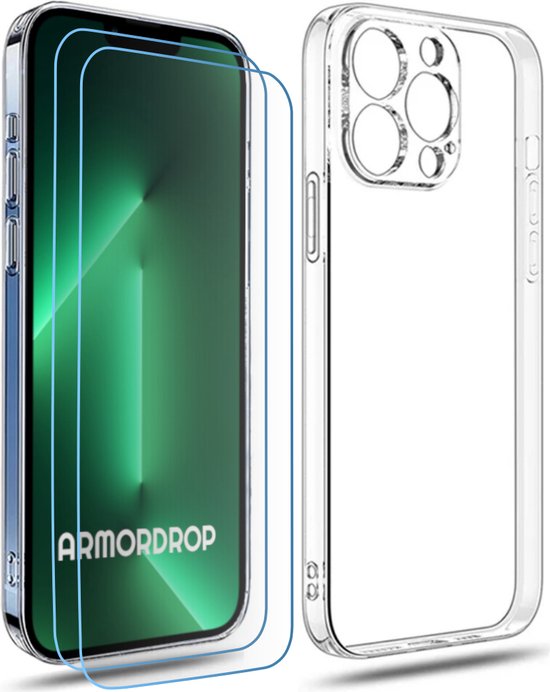 ArmorDrop Transparant Hoesje Inclusief 2x Screenprotector Geschikt Voor iPhone 13 Pro