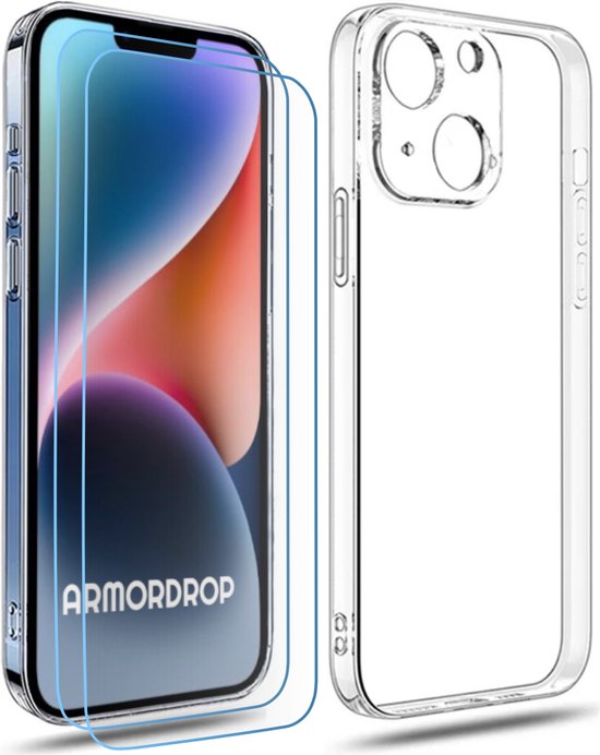 ArmorDrop Transparant Hoesje Inclusief 2x Screenprotector Geschikt Voor iPhone 14