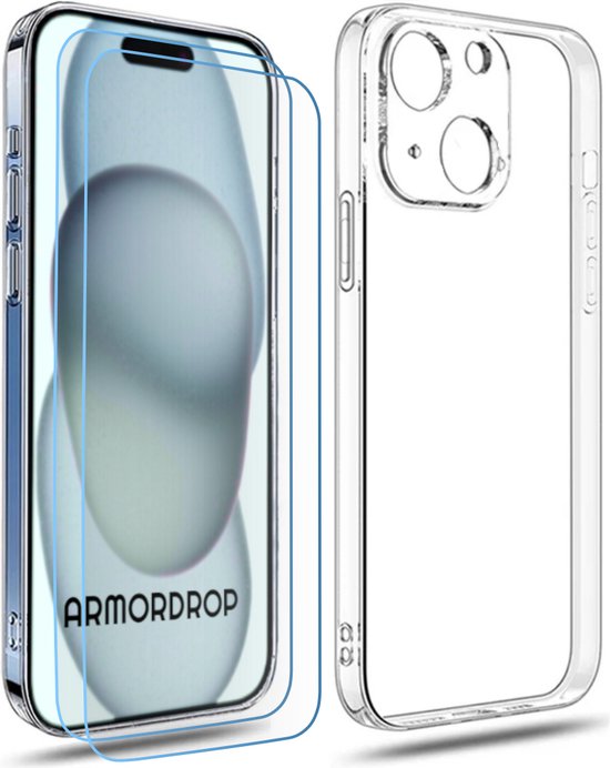 ArmorDrop Transparant Hoesje Inclusief 2x Screenprotector Geschikt Voor iPhone 15 Plus