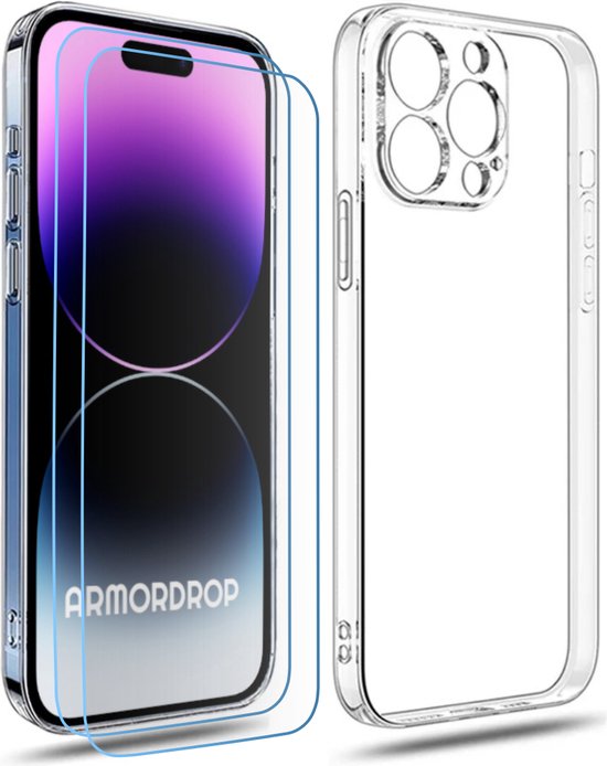 ArmorDrop Transparant Hoesje Inclusief 2x Screenprotector Geschikt Voor iPhone 14 Pro