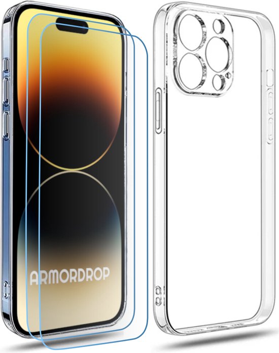 ArmorDrop Transparant Hoesje Inclusief 2x Screenprotector Geschikt Voor iPhone 14 Pro Max