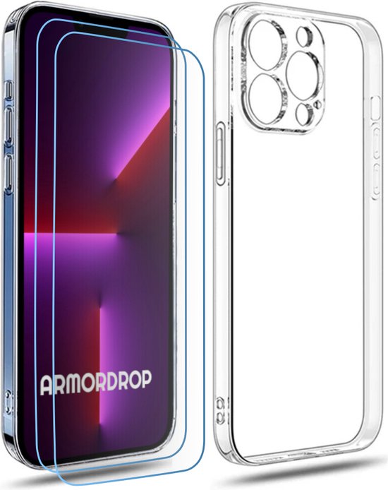 ArmorDrop Transparant Hoesje Inclusief 2x Screenprotector Geschikt Voor iPhone 13 Pro Max