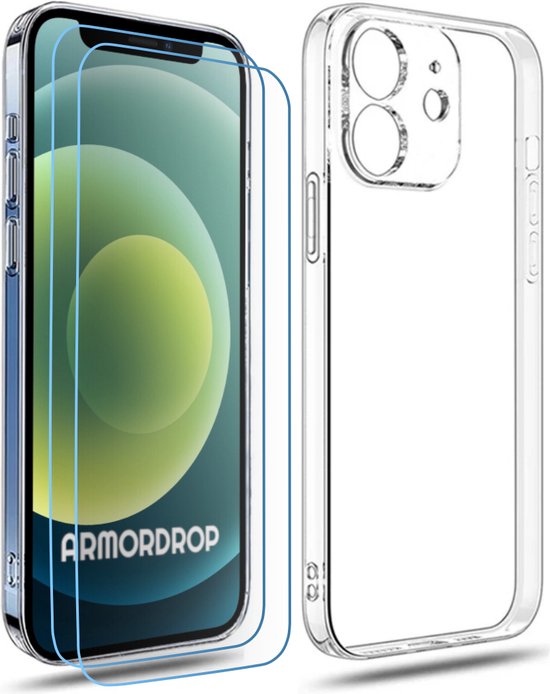 ArmorDrop Transparant Hoesje Inclusief 2x Screenprotector Geschikt Voor iPhone 12
