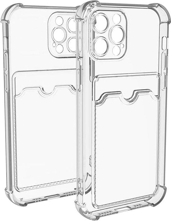 Lennexo Hoesje Met Pashouder Geschikt Voor iPhone 14 Plus - Transparant Siliconen Hoesje - Shockproof Case