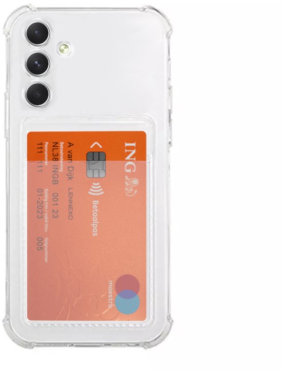 Lennexo Hoesje Met Pashouder Geschikt Voor Samsung S25 - Transparant Siliconen Hoesje - Shockproof Case
