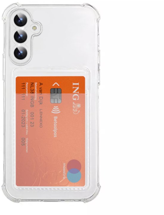 Lennexo Hoesje Met Pashouder Geschikt Voor Samsung A36 - Transparant Siliconen Hoesje - Shockproof Case