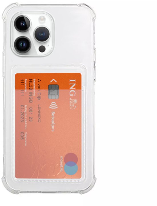 Lennexo Hoesje Met Pashouder Geschikt Voor iPhone 16 Pro Max - Transparant Siliconen Hoesje - Shockproof Case