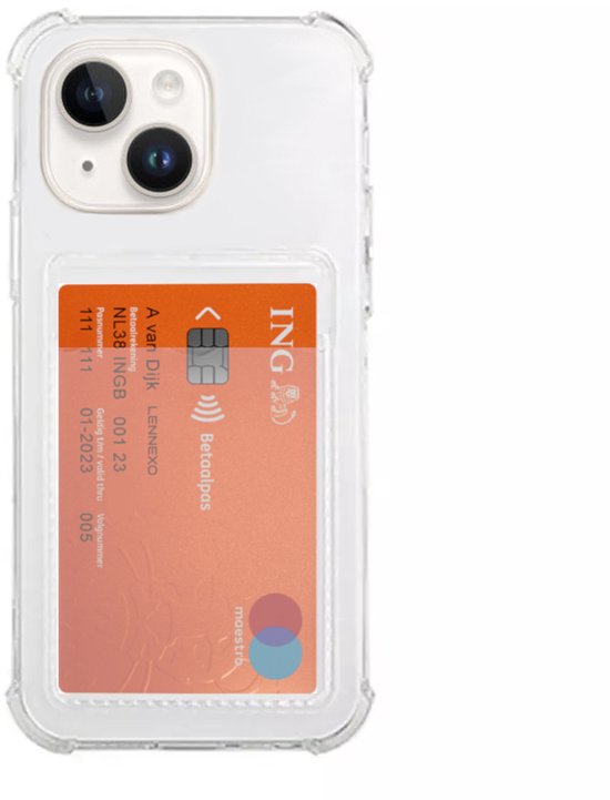 Lennexo Hoesje Met Pashouder Geschikt Voor iPhone 16 - Transparant Siliconen Hoesje - Shockproof Case