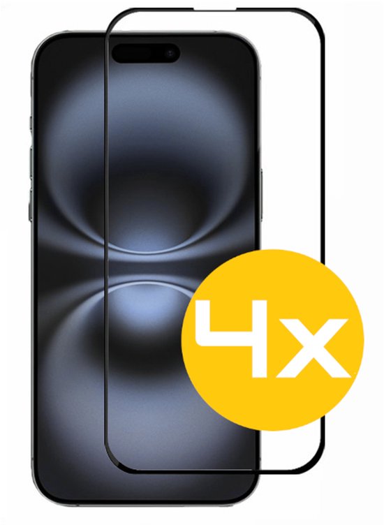 Full Cover Screenprotector Geschikt Voor iPhone 16 - Volledige Beschermglas - PREMIUM Tempered Glass - 4 stuks