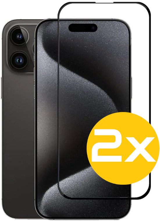 Full Cover Screenprotector Geschikt Voor iPhone 15 Pro - Volledige Beschermglas - PREMIUM Tempered Glass - 2 stuks