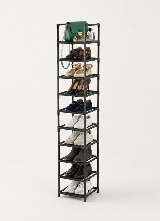 Schoenenrek met 10 Niveaus - Open Schoenenkast - Opbergen van Schoenen - Schoenenbank Industrieel - Zwart
