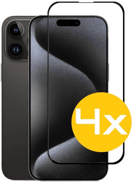 Full Cover Screenprotector Geschikt Voor iPhone 15 Pro - Volledige Beschermglas - PREMIUM Tempered Glass - 4 stuks
