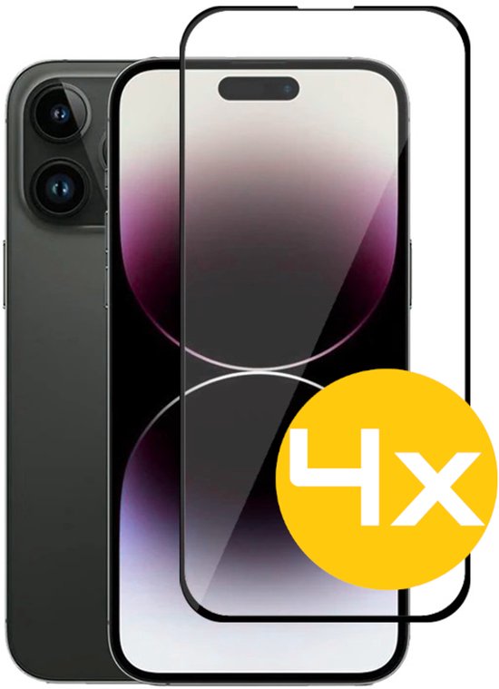 Full Cover Screenprotector Geschikt Voor iPhone 14 Pro - Volledige Beschermglas - PREMIUM Tempered Glass - 4 stuks