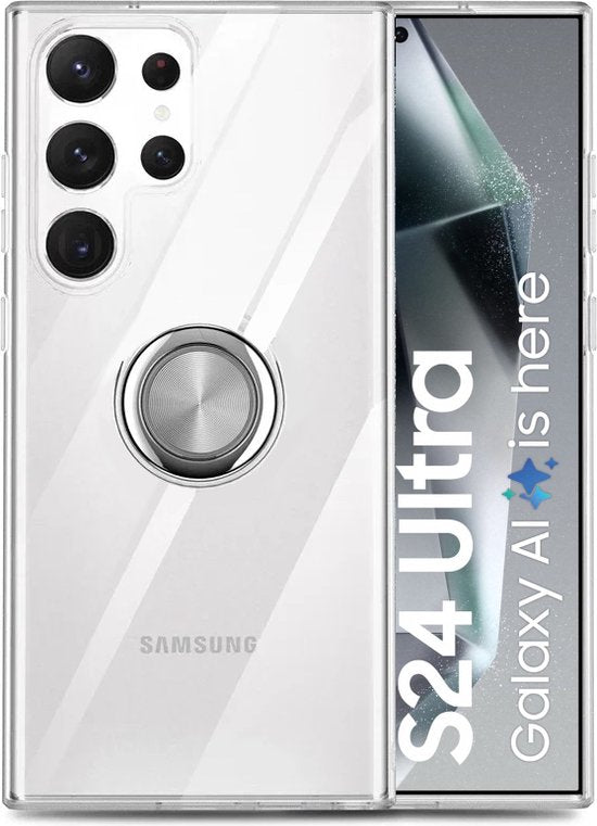 Armordrop Hoesje Met Ring Geschikt Voor Samsung S24 ULTRA - Transparant Hoesje Met Ring