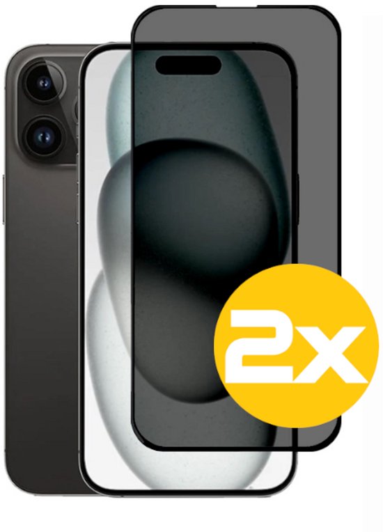 Privacy Screenprotector Geschikt Voor iPhone 15 - Volledige Beschermglas - 2 Stuks