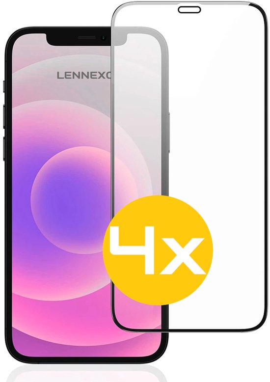 Full Cover Screenprotector Geschikt Voor iPhone 12/12 Pro - Volledige Beschermglas - PREMIUM Tempered Glass - 4 stuks